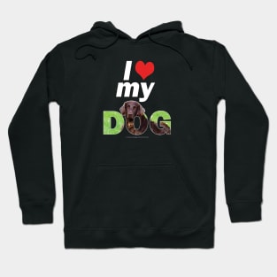 I love (heart) my dog - Flatcoat oil painting wordart Hoodie